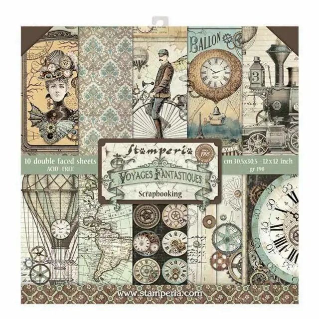 Σετ 10 Χαρτιά Scrapbooking Stamperia Διπλής Όψης - Voyages Fantastiques - 30x30cm