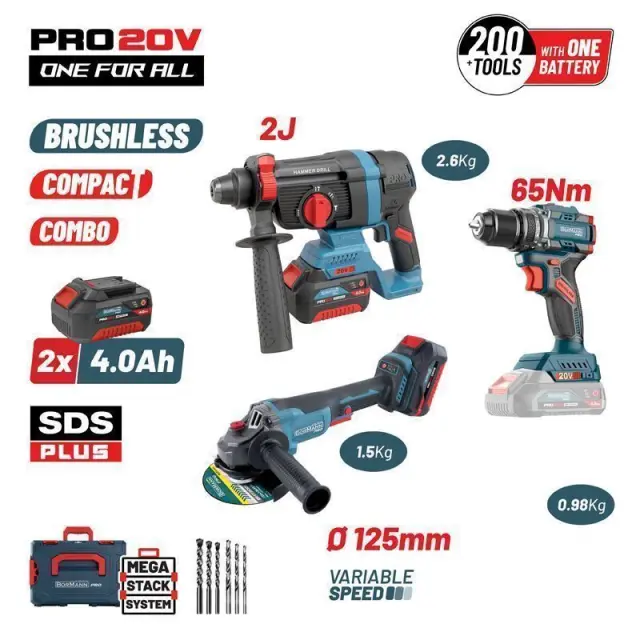 Bormann Pro BBP5436X44T3CA - Σετ Compact Brushless Kρουστικό Δραπ/βιδο & Γωνιακός Τροχός Brushless (085041)