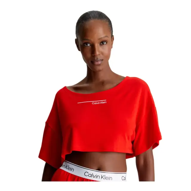 Calvin Klein Γυναικείο Μπλουζάκι Crop-Top Box Fit CK Meta Legacy, Χρώμα Cajun Red - S