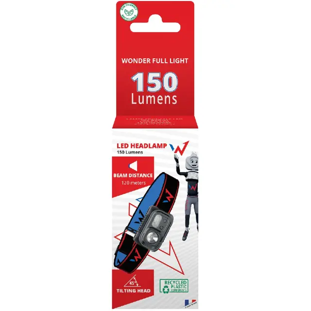 Επαναφορτιζόμενος Φακός Κεφαλής Wonder Wt2201H 150 Lumens Απόσταση Δέσμης: 120m Αυτονομία: 3h Βάρος: 82gr IP44 Μαύρος 2