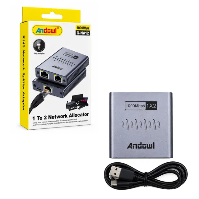 Andowl Διακλαδωτής Δικτύου 1 σε 2 Gigabit με USB Type-C Q-NA12 - Network Splitter with USB Type-C 0751277