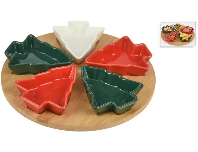 Σετ σερβιρίσματος Excellent Houseware με 5 μπολ και δίσκο - Φυσικό χρώμα ξύλου, πρασινο, κόκκινο 278000980 2