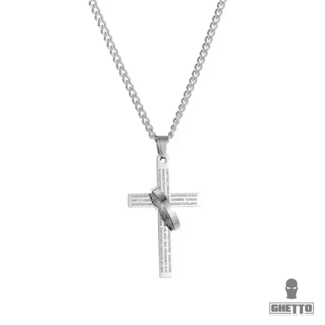 Ghetto Lords Prayer Ring Cross Pendant Snake Herringbone Chain SS