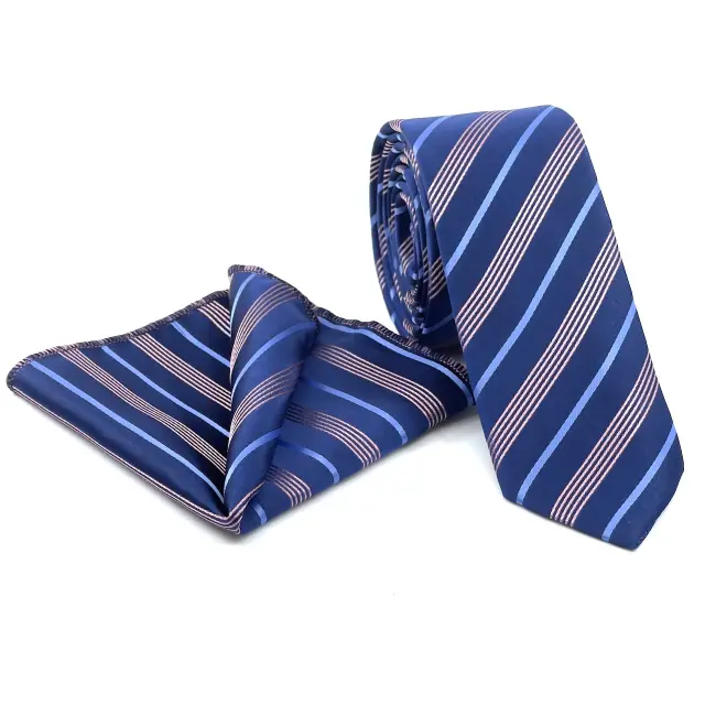 Μπλε Σχεδιαστική Γραβάτα Microfiber Σετ με Μαντήλι Σχέδιο 127