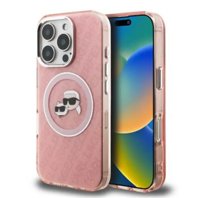 Karl Lagerfeld IML K&CH Heads Repeated Logo MagSafe Case for iPhone 16 Pro Max Pink