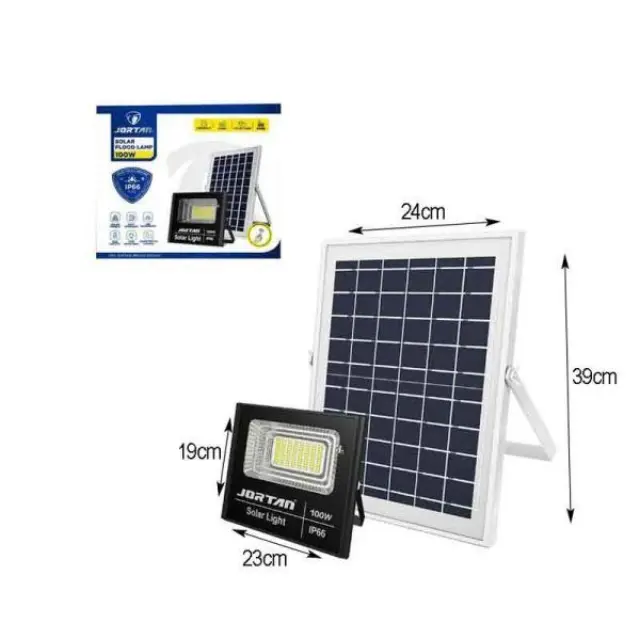 Jortan Ηλιακός Προβολέας Με Τηλεχειριστήριο LED 100W IP66- Solar Flood Lamp 0274003