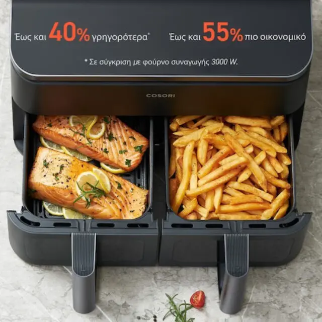 Cosori Chef Edition CAF-R901-AEU Air Fryer 1800W με 2 Ανεξάρτητους Κάδους 8,5L, Sync Finish + 8 Λειτουργίες – Μαύρη 3