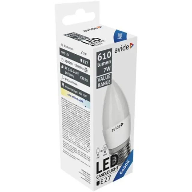 Avide Value LED Κερί E27 7W Ψυχρό 6400K 15.001.1683