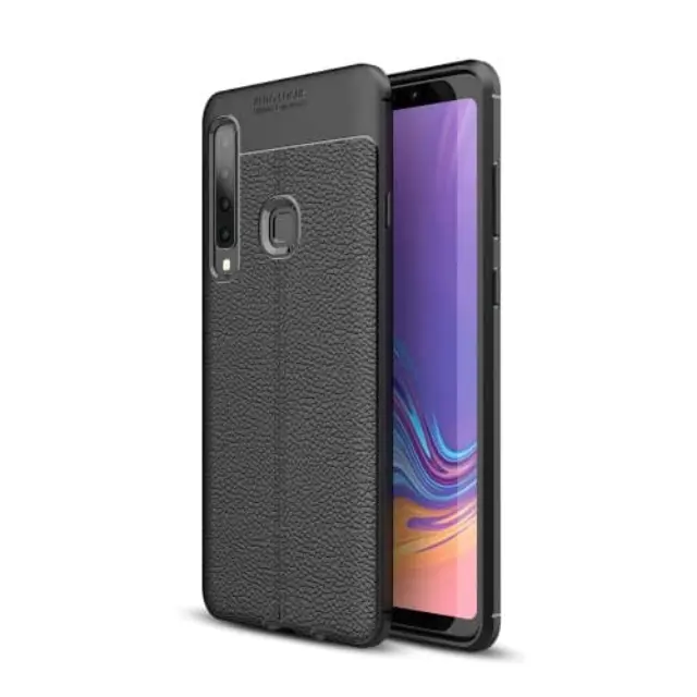 OEM Carbon Θήκη Leather Like Κάλυμμα Πλάτης για Samsung Galaxy A9 2018 Μαύρο