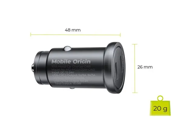 Mobile Origin Metal Car Charger 30W, CA13 - 2x USB-C 2
