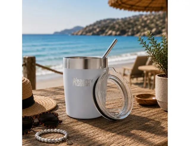 Ποτήρι Θερμός Cruiser Healthy Human με χωρητικότητα 354ml και διατήρηση θερμοκρασίας 12h ζεστό / 24h κρύο - Pure White 12OZ - Pure White