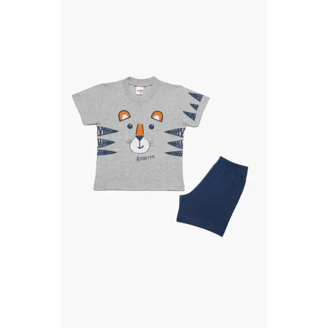 Πυτζάμα Βρεφική Καλοκαιρινή Minerva Tiger Roar Γκρι No 3 61945-133