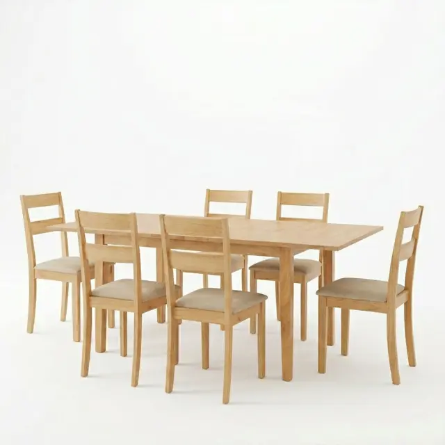 Τραπεζαρία Dallan Country pakoworld 7τεμ σε φυσική απόχρωση rubberwood 120-150x80x74εκ 2