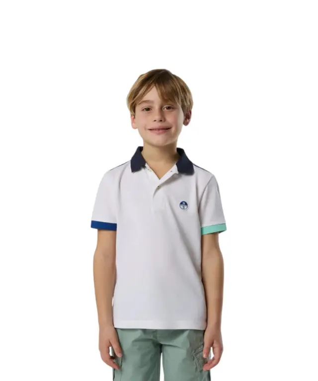 North Sails - Παιδικό Κοντομάνικο Μπλουζάκι Polo Mismatch Cuffs 794491-000-0101 Λευκό 2