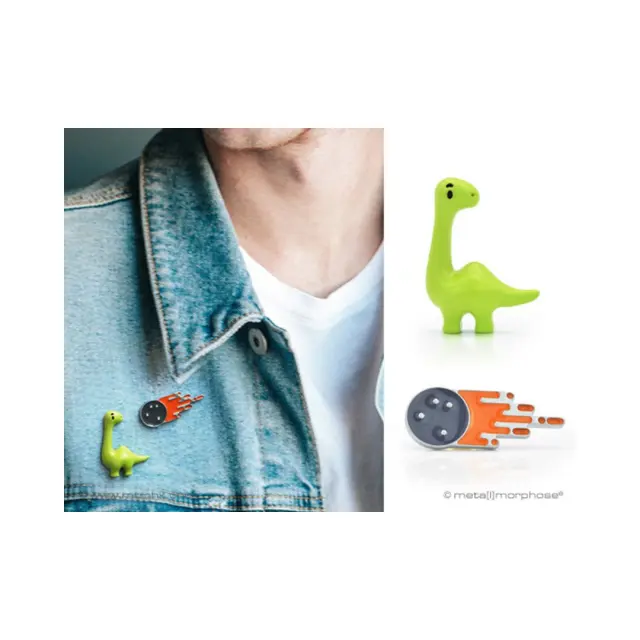 Metalmorphose Σετ 2 Καρφίτσες / 3D Metal Fashion Pins: Dinosaur & Comet