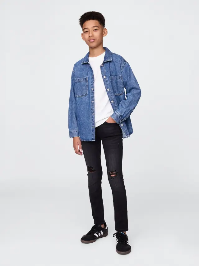 Μαύρο Παιδικό Skinny Jean Παντελόνι με Washwell™ Black wash - 10