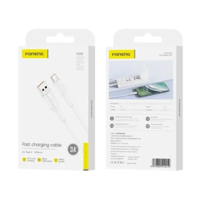 Καλώδιο Σύνδεσης USB 2.0 Foneng XS01 USB A σε USB C 3A 15W 1m Λευκό N68708
