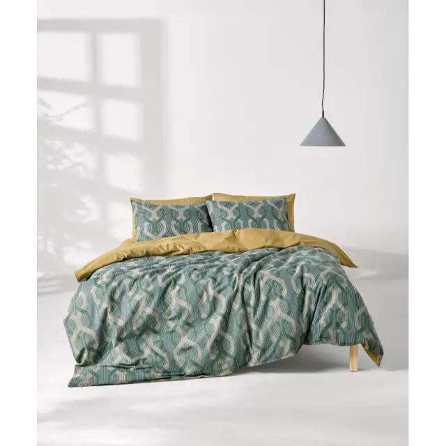 Σετ Σεντόνια Υπέρδιπλα 4 Τεμαχίων Kentia Alexei 02 Sage-Dark Green-Mustard-Beige 240x270