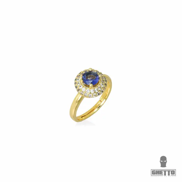 Ghetto Blue Diamond Shaped CZ Gemstone Adjustable Ring Gold