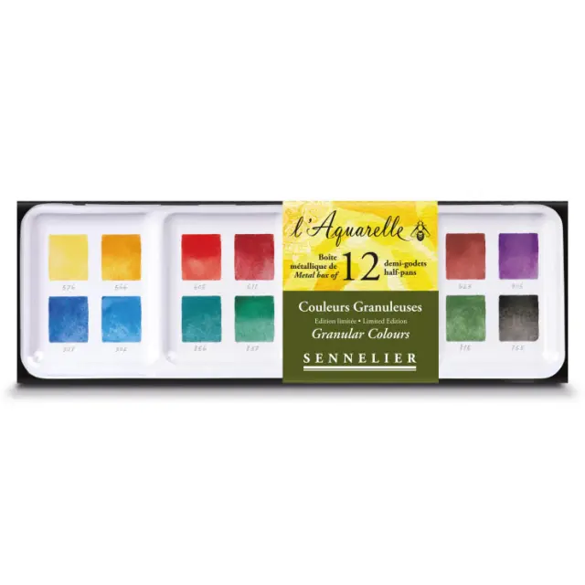 Σετ Ακουαρέλες Sennelier Μισά Κυβάκια - 12 Χρώματα Granulating Colours - Limited Edition