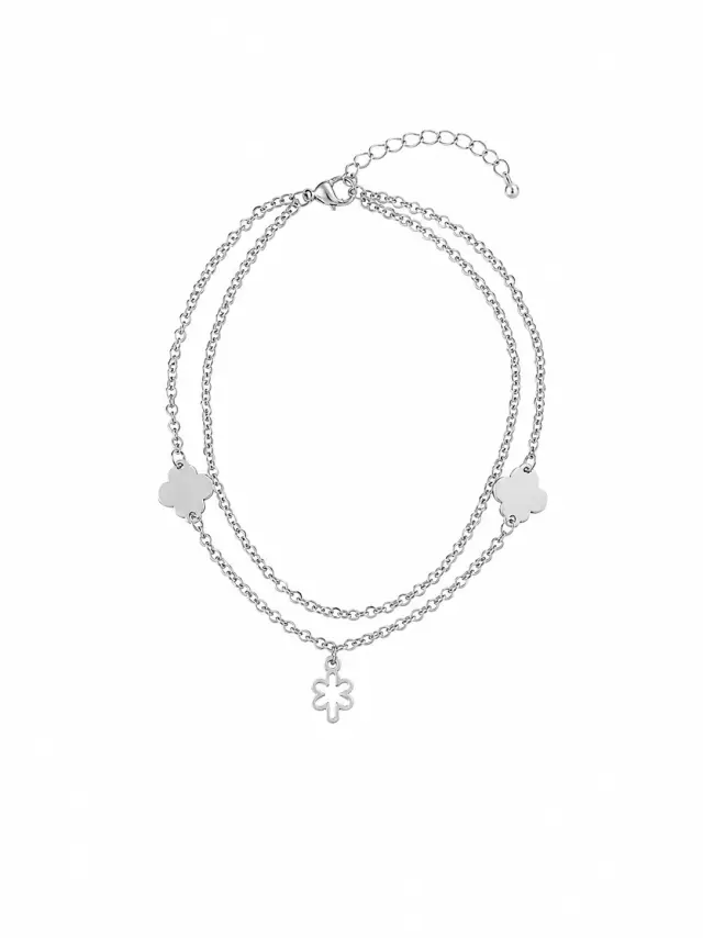 Ghetto Stainless Steel Clover Anklet – Silver | 21cm + 5cm Extension