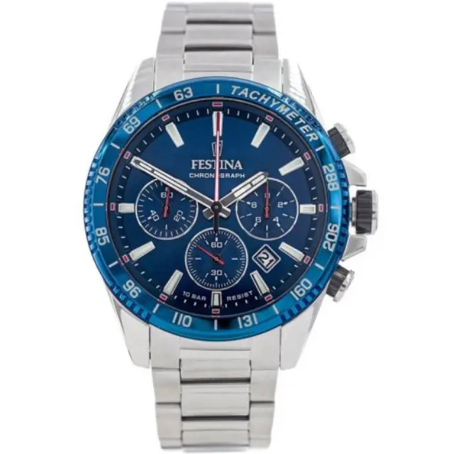Festina Timeless Men's Chronograph Watch Blue Dial Silver Stainless Steel Bracelet F20560/3