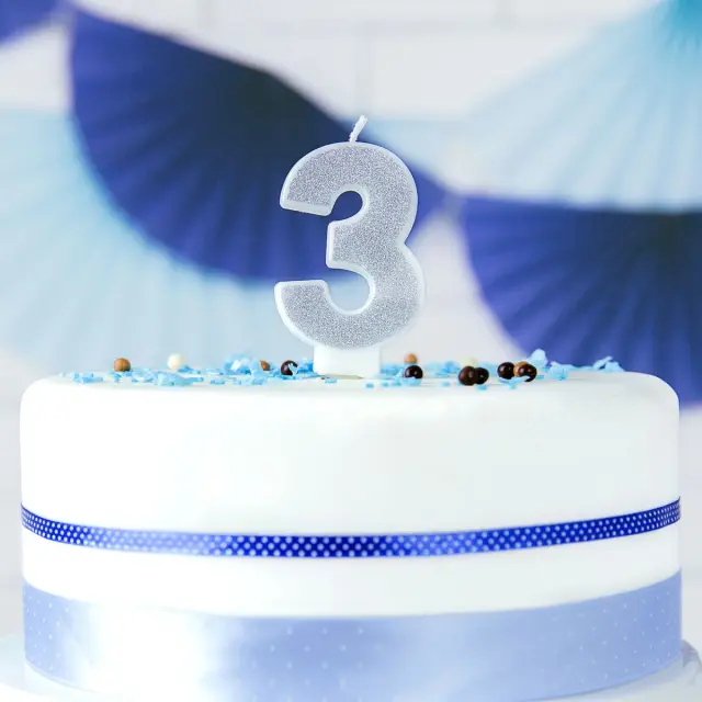 PartyDeco Κερί Γενεθλίων - Νο.3 - Ασημί 3