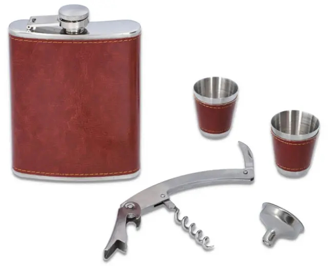 Hip Flask Set Φλασκί Ποτού - Σκάκι με Σφηνοπότηρα (F4506) - 240ml Καφέ 2