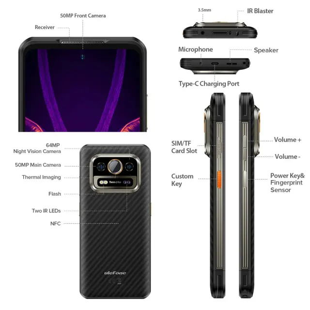 ULEFONE smartphone Armor 25T Pro, 6.78", 8/256GB, 5G, 6500mAh, IP68/IP69K/MIL-STD-810H, μαύρο 3