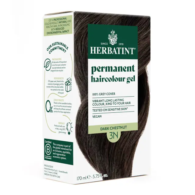 Herbatint Permanent Gel Βαφή Μαλλιών Χωρίς Αμμωνία 3N Καστανό Σκούρο 170ml