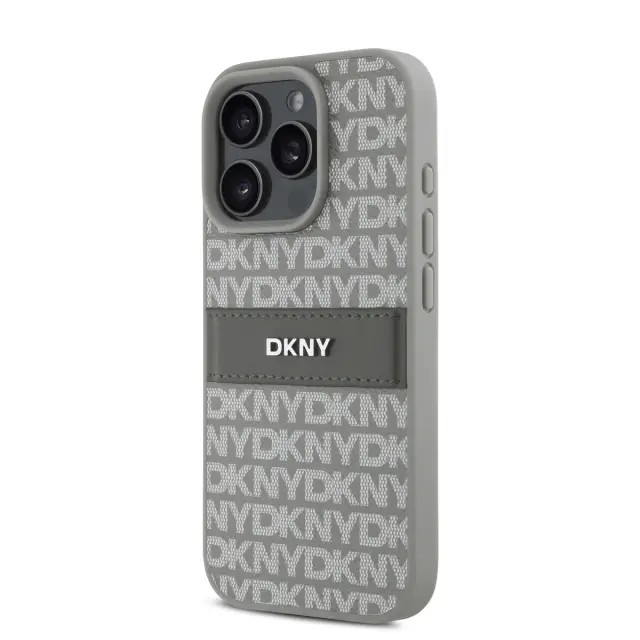 DKNY PU Leather Repeat Pattern Tonal Stripe Case for iPhone 16 Pro Max Beige 3
