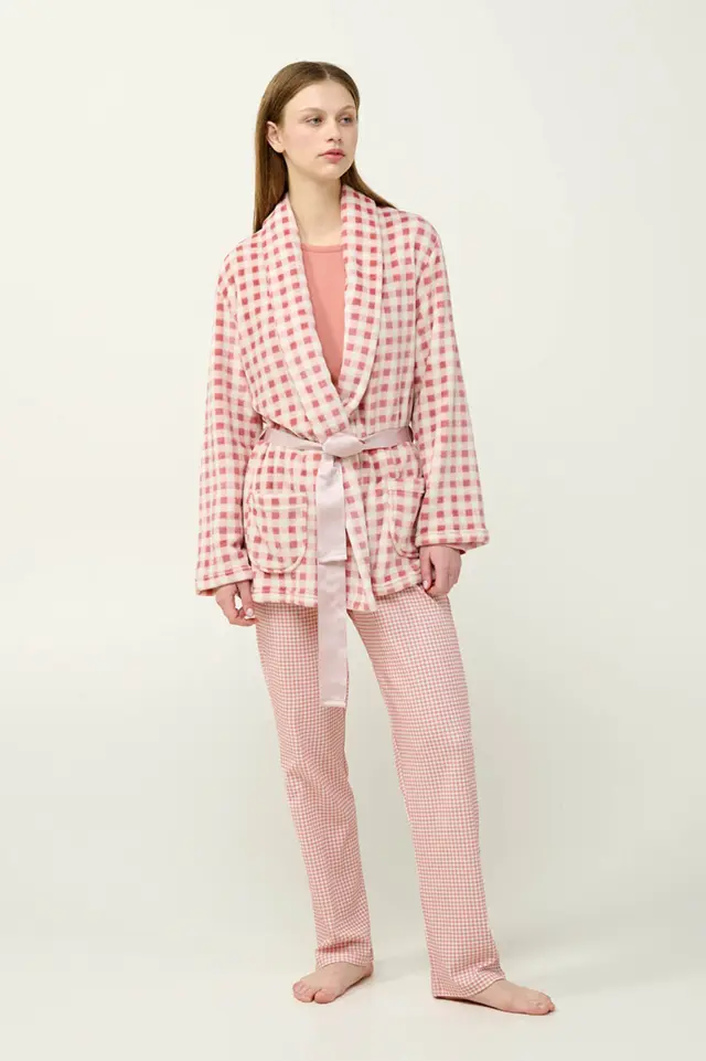 Γυναικεία Καρό Ρόμπα Fleece Vamp 23324 PINK TAN