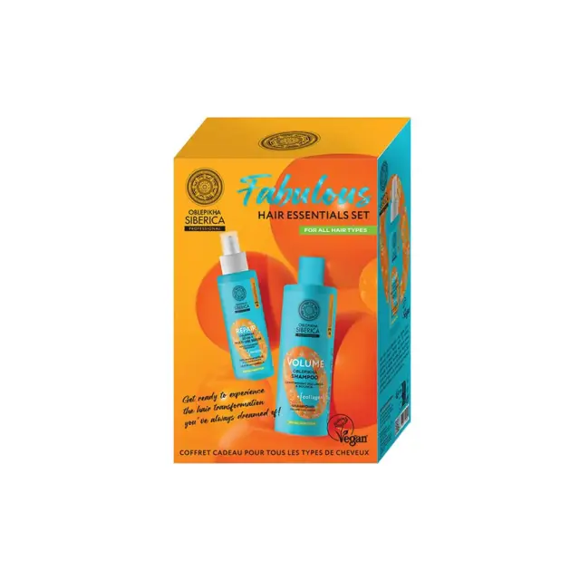 Natura Siberica Oblepikha Fabulous Hair Essentials Set με Repair 20-in-1 Multi-Use Serum Ορός Μαλλιών για Αναδόμηση, 200ml & Volume Shampoo Σαμπουάν Μαλλιών για Όγκο, 400ml, 1σετ