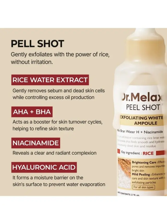 Dr. Melaxin Peel Shot Exfoliating White Rice Ampoule Αμπούλα Απολέπισης & Λάμψης 80ml 3