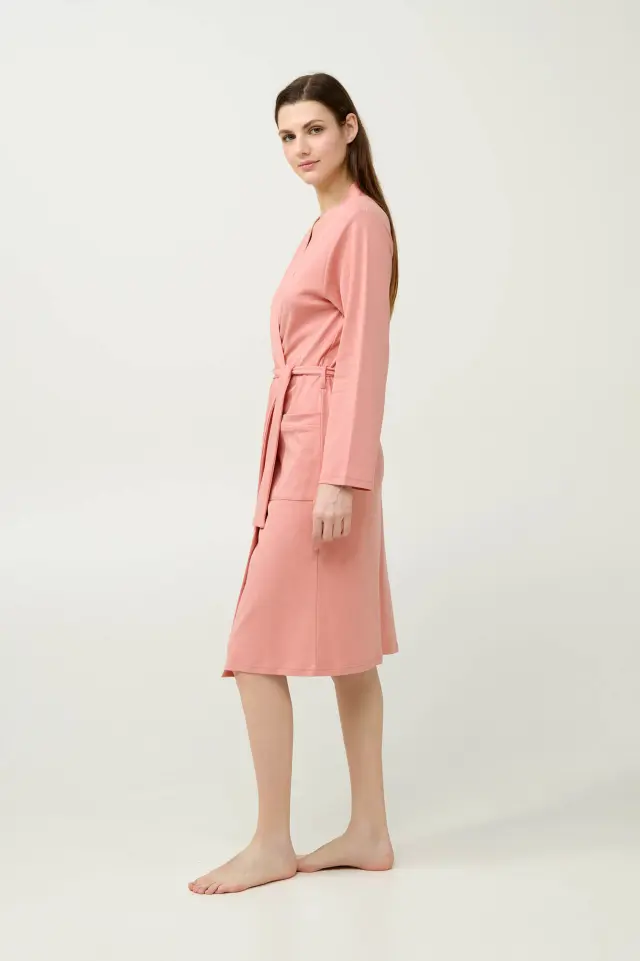 Βαμβακερή Χειμερινή Ρόμπα Σταυρωτή Vamp 23337 PINK TAN 2