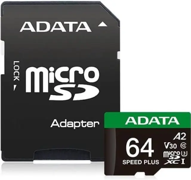 Adata mSD Speed+ 64GB UHS1 U3 V30 A2 160/140 MB/s+ada (UD64GUI3V30A2SP-RA1) (ADAUD64GUI3V30A2SP-RA1)