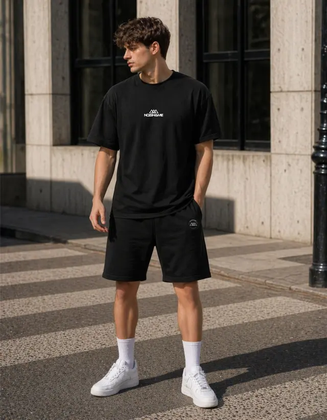 Noshame® Σετ T-shirt Oversized & Βερμούδα Μαύρο με τύπωμα - 752619 - XXL 2