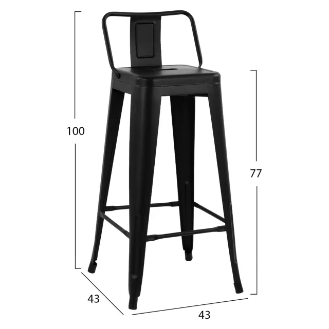 ΣΚΑΜΠΟ BAR ME ΠΛΑΤΗ ΜΕΤΑΛΛΙΚΟ FB98643.42 ΜΑΥΡΟ ΜΑΤ 42x42x100Υεκ. 2