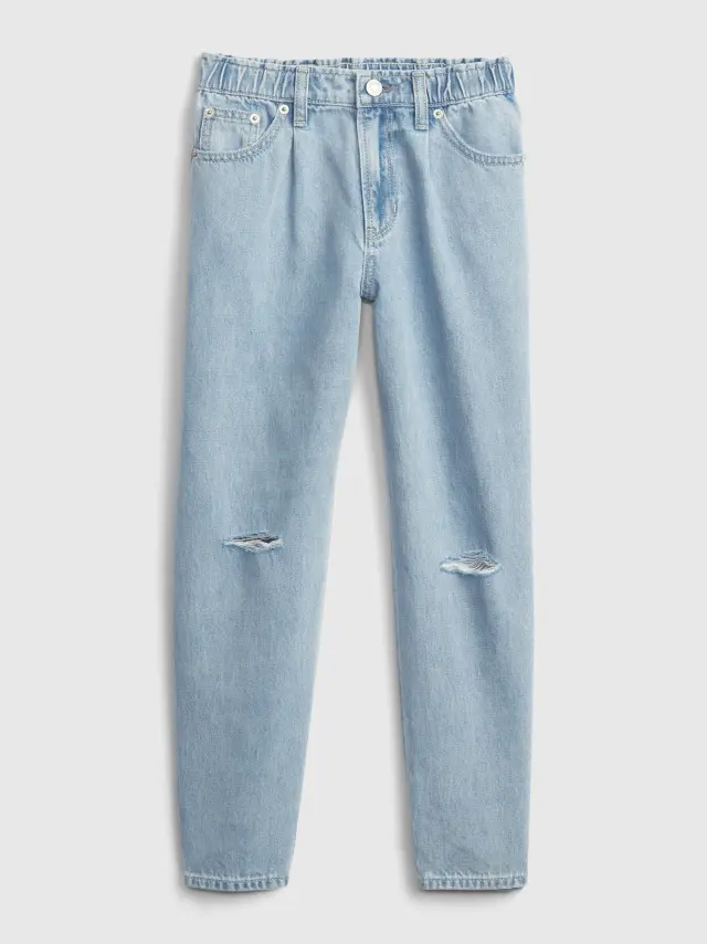 Μπλε Παιδικό High Rise Barrel Jean Παντελόνι με Washwell light wash - 8