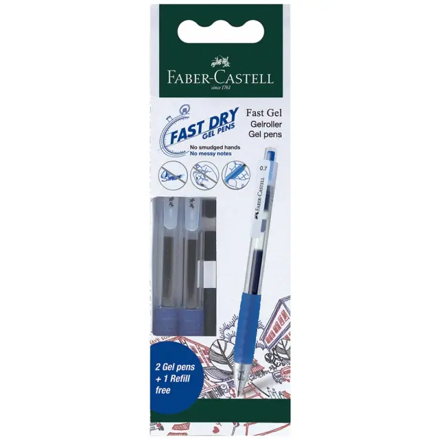 Faber-Castell Fast Gel Στυλο, Σετ 2τεμ + 1 Ανταλλακτικό Μελάνι