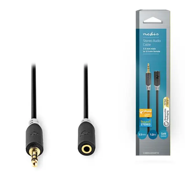 Καλώδιο προέκτασης ήχου 3,5mm Stereo αρσ. - 3,5mm Stereo θηλ., σε συσκευασία blister, 1m.