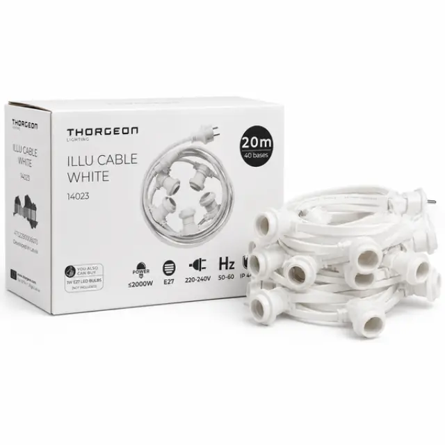 ILLU Cable E27 21.5m 40 bases IP44 -0,5m- White THORGEON