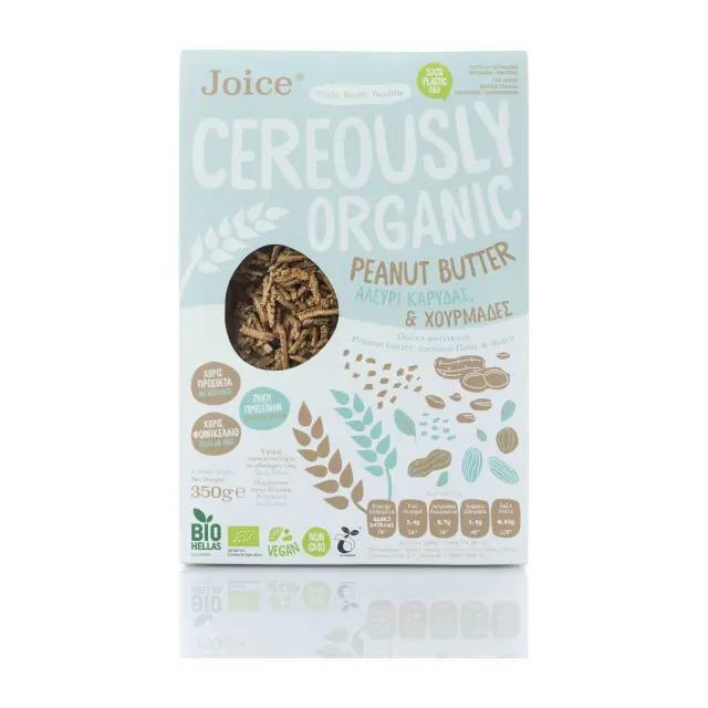 Joice Organic Cereals Δημητριακά Ολικής Άλεσης με Φυστικοβούτυρο, Αλεύρι Καρύδας και Χουρμάδες, Βιολογικά, 350g