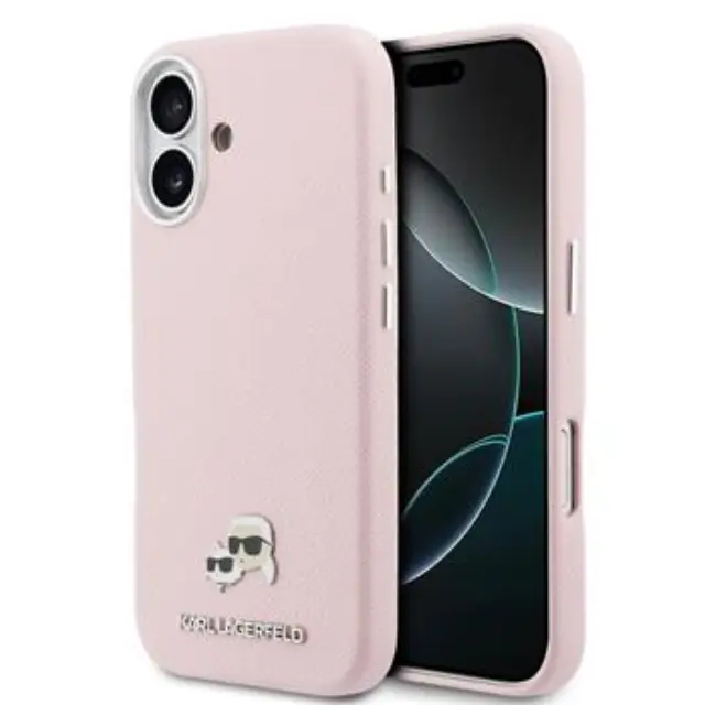 Karl Lagerfeld PU Karl and Choupette Heads Pins MagSafe Case for iPhone 17 Pink
