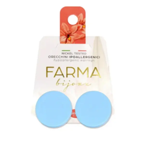 FARMA BIJOUX Υποαλλεργικά Σκουλαρίκια Στρογγυλά Κουμπιά Μπλε Παστέλ 22mm 1 ζευγάρι