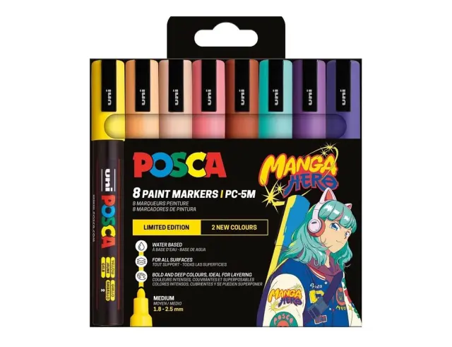 Μαρκαδόροι Σχεδίου Uni Posca Manga Hero PC-5M με πάχος 1.8-2.5mm - 8 τεμάχιαPC-5M 8P SET MANGA HERO