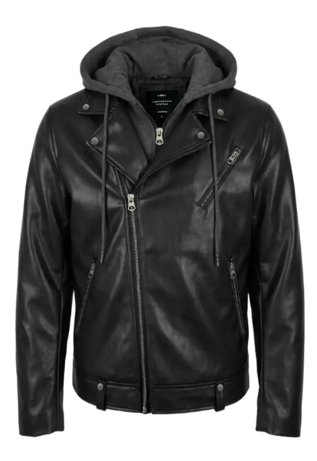 Funky Buddha ανδρικό biker μπουφάν με φούτερ κουκούλα FBM014-066-01-1