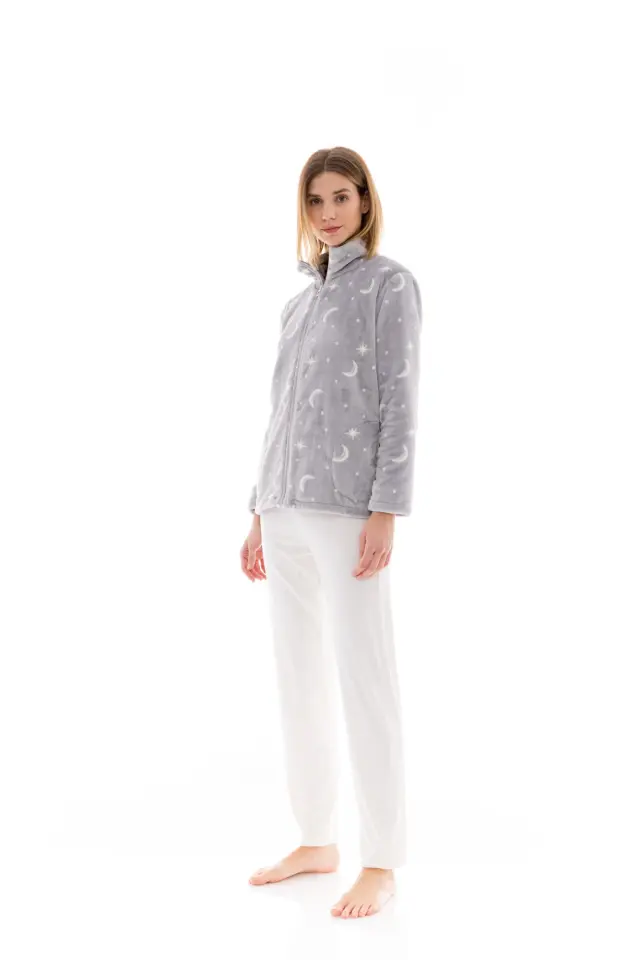 W1487 - Grey - ROBE ZIPPER FLEECE NIGHT SKY - S 2