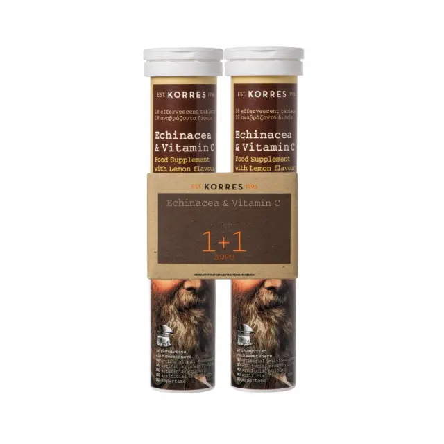 KORRES Echinacea & Βιταμίνη C Συμπλήρωμα Διατροφής Αναβράζοντα Δισκία με Γεύση Λεμόνι, 2x18 δισκία