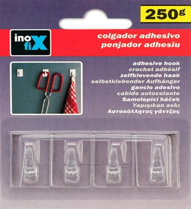 ΑΓΚΙΣΤΡΟ ΑΥΤΟΚΟΛΛΗΤΟΣ ΓΑΝΤΖΟΣ ΠΛΑΣΤΙΚΟΣ INOFIX 2075 30x18x18MM ΣΕΤ 4 ΤΕΜΑΧΙΩΝ Διάφανο 3